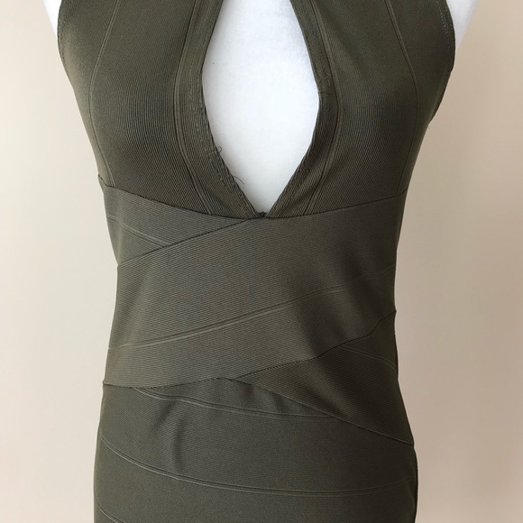 Missguided body con army green keyhole mini dress - Picture 2 of 8